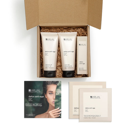 ARUAL Pack Detox (Shampoo, Mascarilla, Sérum y Tratamiento de choque) – Ritual Detox para Cuero Cabelludo y Cabello Dañado