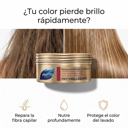 PHYTO Paris Phytomillesime Mascarilla Antioxidante para Cabello Teñido y con Mechas | Tratamiento Reparador e Hidratante que Nutre, Protege y Prolonga la Intensidad del Color
