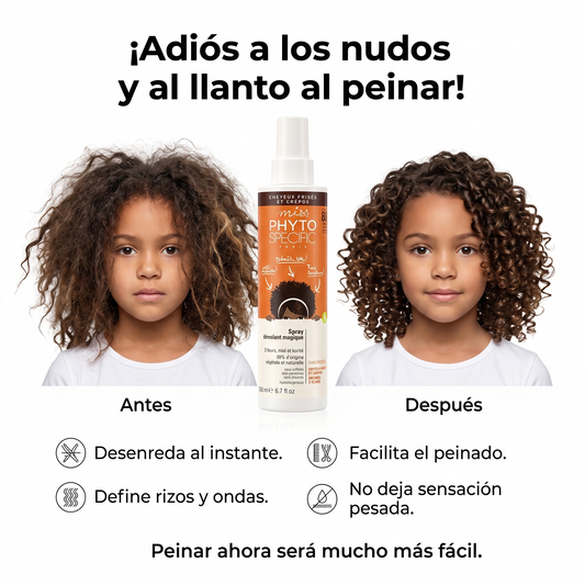 PHYTO PARIS Phytospecific Spray Desenredante Niños Cabello Rizado u Ondulado 250 ml – Anti Nudos, Suavizante, Sin Peso