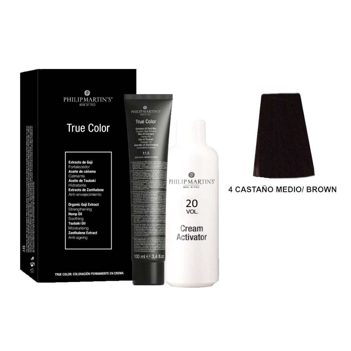 PHILIP MARTIN’S Tinte: Color permanente profesional con resultado parejo de raíz a puntas, intensidad luminosa y acabado suave.