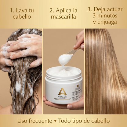 ARUAL Mascarilla Capilar con Aceite de Argán para Cabello Seco y Dañado Hidratación Profunda Elasticidad Brillo y Efecto Sedoso
