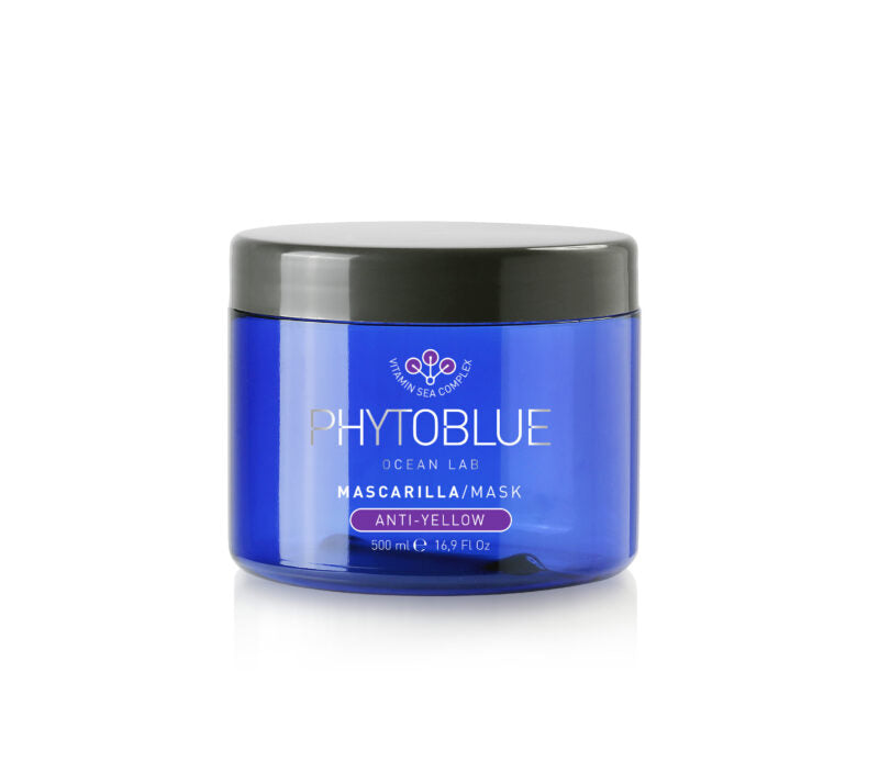 PHYTOBLUE Mask Anti-Yellow TAMAÑO PROFESIONAL: Hidratación y matiz profesional para neutralizar amarillos en rubios y decolorados.