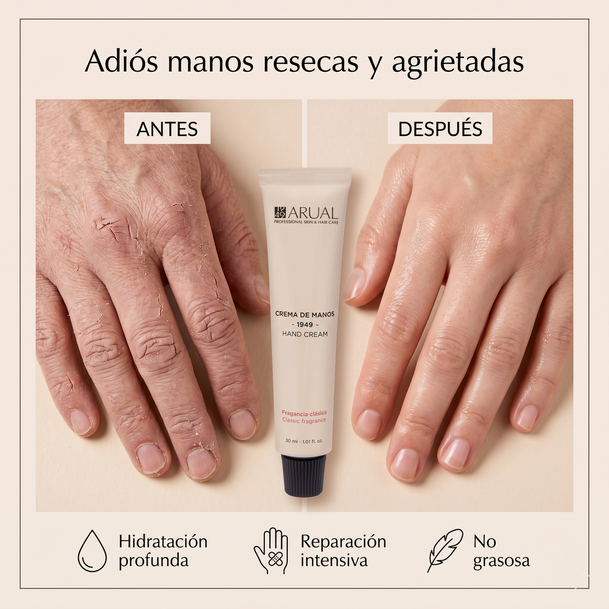 ARUAL Crema Manos Clásica: Hidratación Reparadora para Manos Secas y Agrietadas Sin Sensación Grasosa