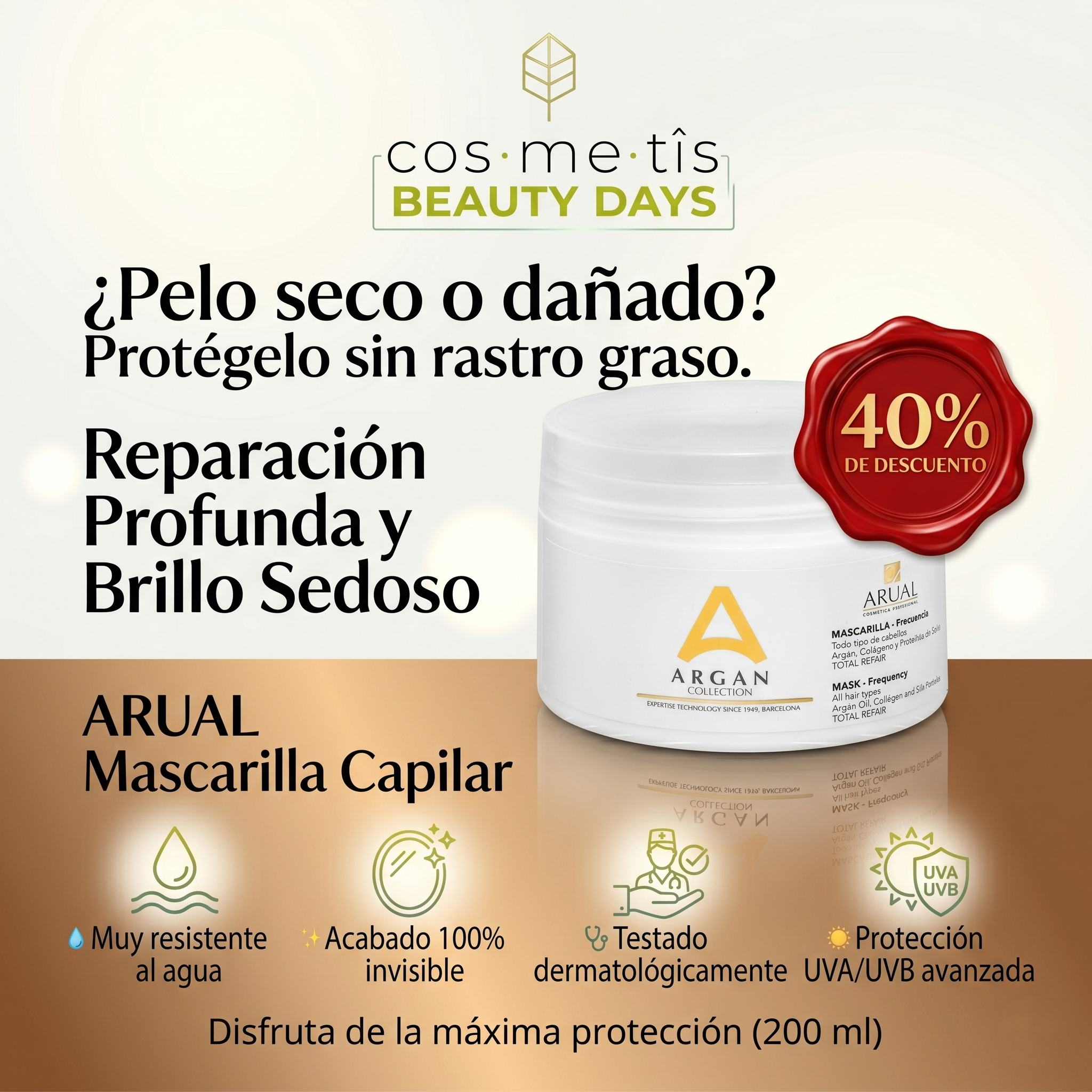 ARUAL Mascarilla Capilar con Aceite de Argán para Cabello Seco y Dañado Hidratación Profunda Elasticidad Brillo y Efecto Sedoso