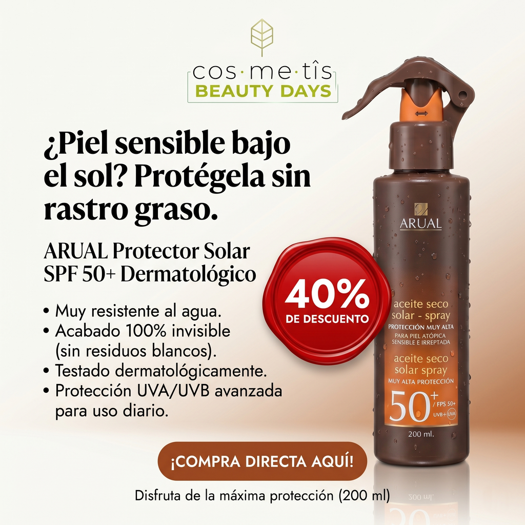ARUAL Protector Solar SPF 50+ Spray Dermatológico Resistente al Agua Protección UVA UVB Para Piel Sensible Acabado Invisible 200 Ml