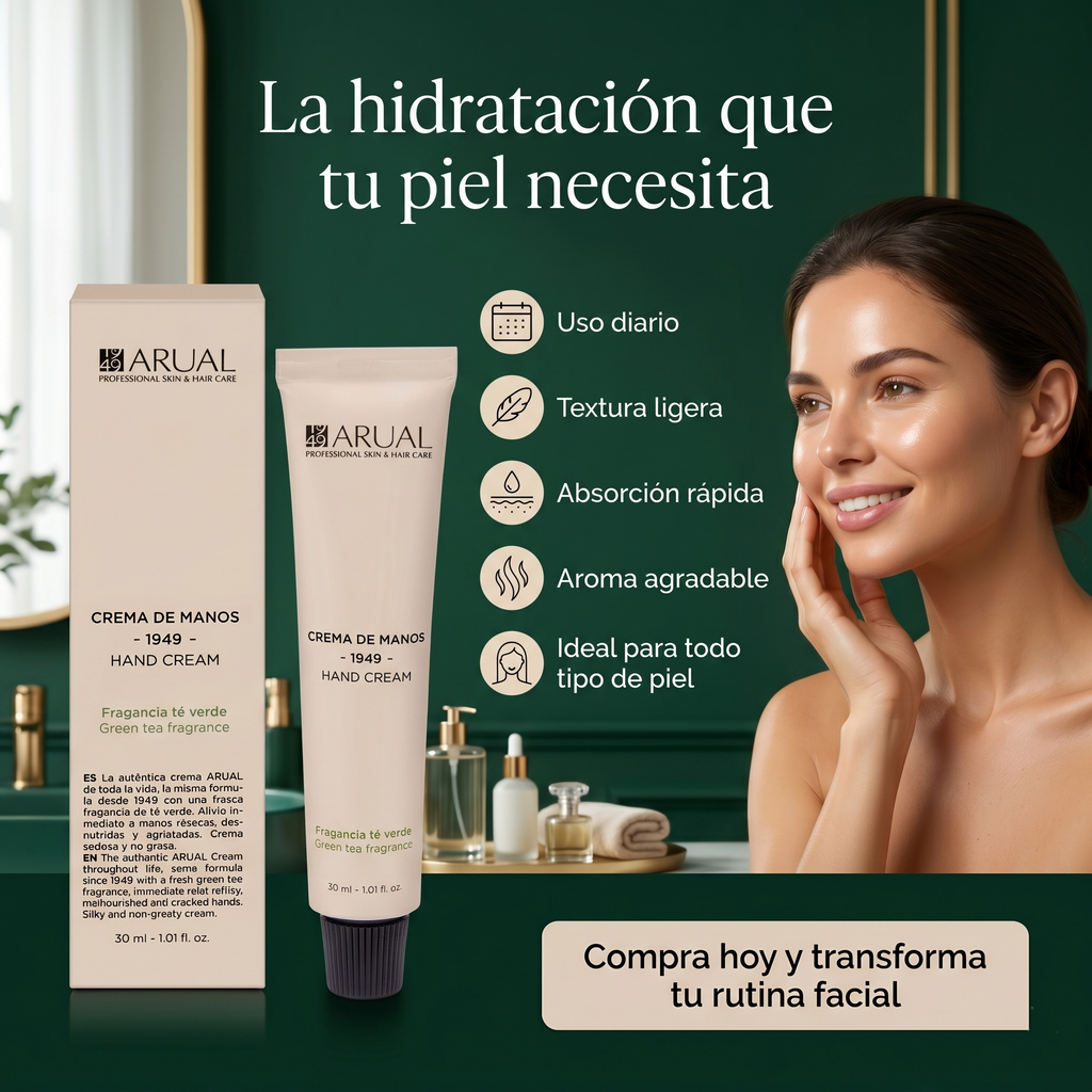 ARUAL Crema Hidratante para Manos Té Verde | Repara, Humecta y Protege la Piel Seca