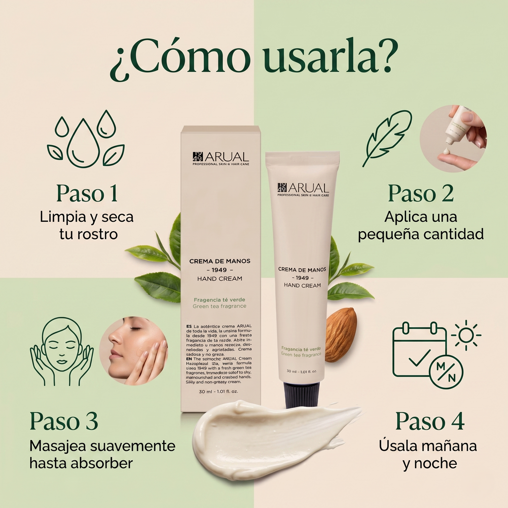 ARUAL Crema Hidratante para Manos Té Verde | Repara, Humecta y Protege la Piel Seca