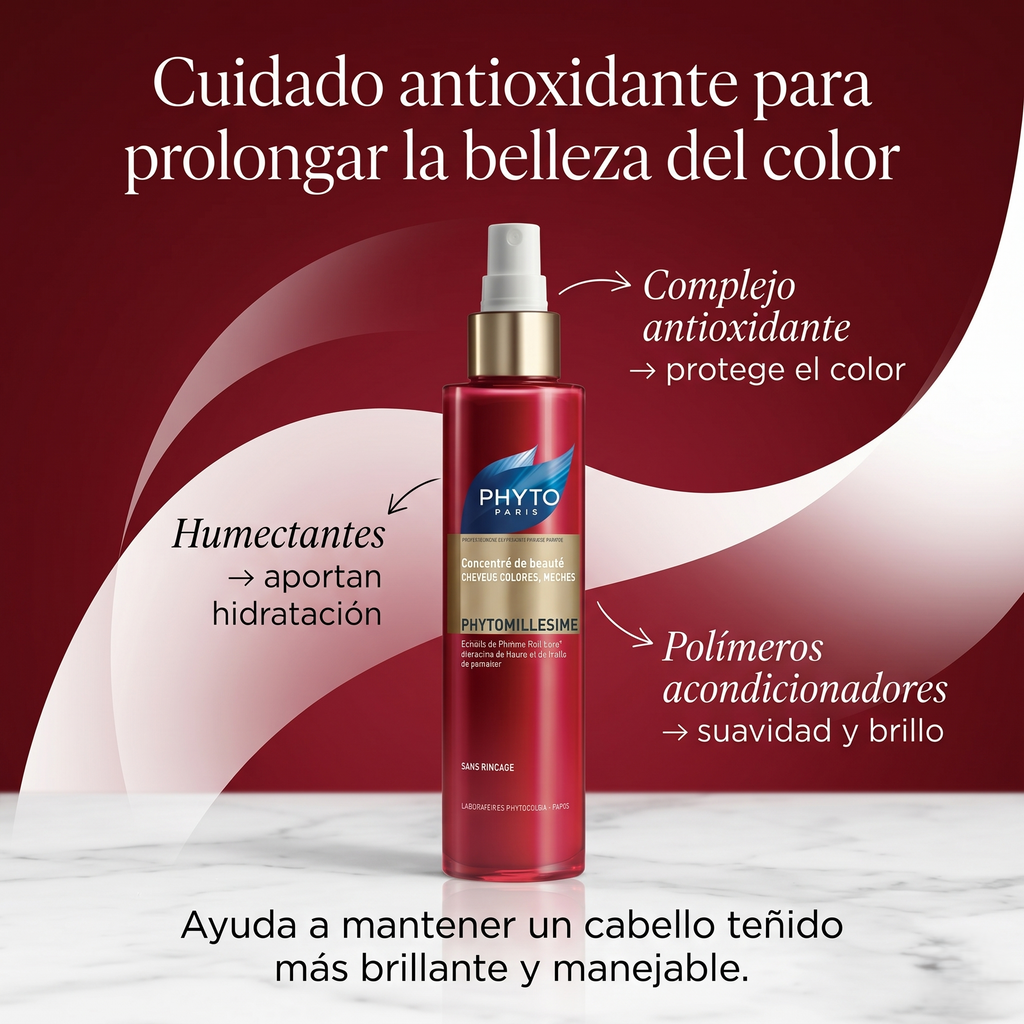 PHYTO PARIS Phytomillesime Concentrado Leave In para Cabello Teñido y con Mechas | Tratamiento Sin Enjuague Antifrizz con Hidratación, Brillo y Protección del Color