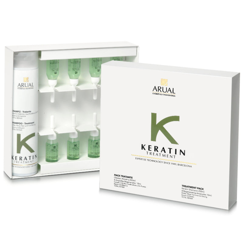 ARUAL Total Repair Kit con Keratina | Shampoo Reparador 250 ml + 8 Ampolletas Fortalecedoras | Tratamiento Capilar para Cabello Dañado, Débil y Quebradizo