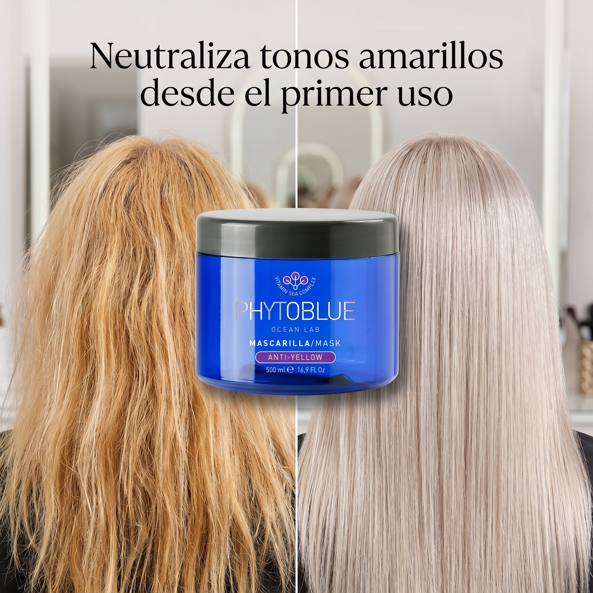 PHYTOBLUE Mascarilla Anti Amarillo Tamaño Profesional | Anti Yellow Hair Mask para Cabello Rubio, Decolorado y Platinado | Matizador Violeta con Hidratación y Nutrición Intensiva