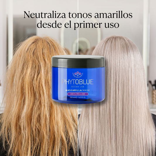 PHYTOBLUE Mascarilla Anti Amarillo Tamaño Profesional | Anti Yellow Hair Mask para Cabello Rubio, Decolorado y Platinado | Matizador Violeta con Hidratación y Nutrición Intensiva