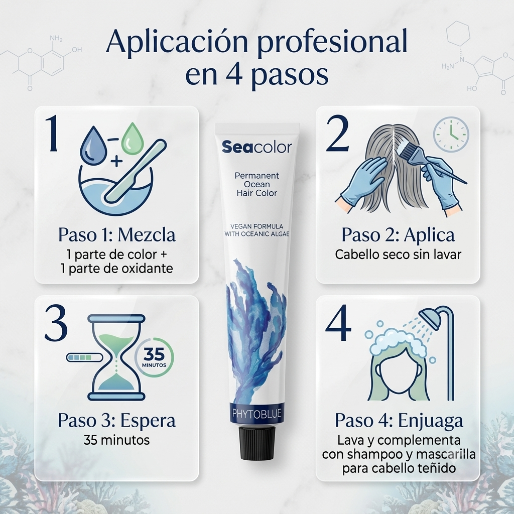 PHYTOBLUE Sea Color Tinte Permanente Profesional Para Cabello Vegano Sin PPD
