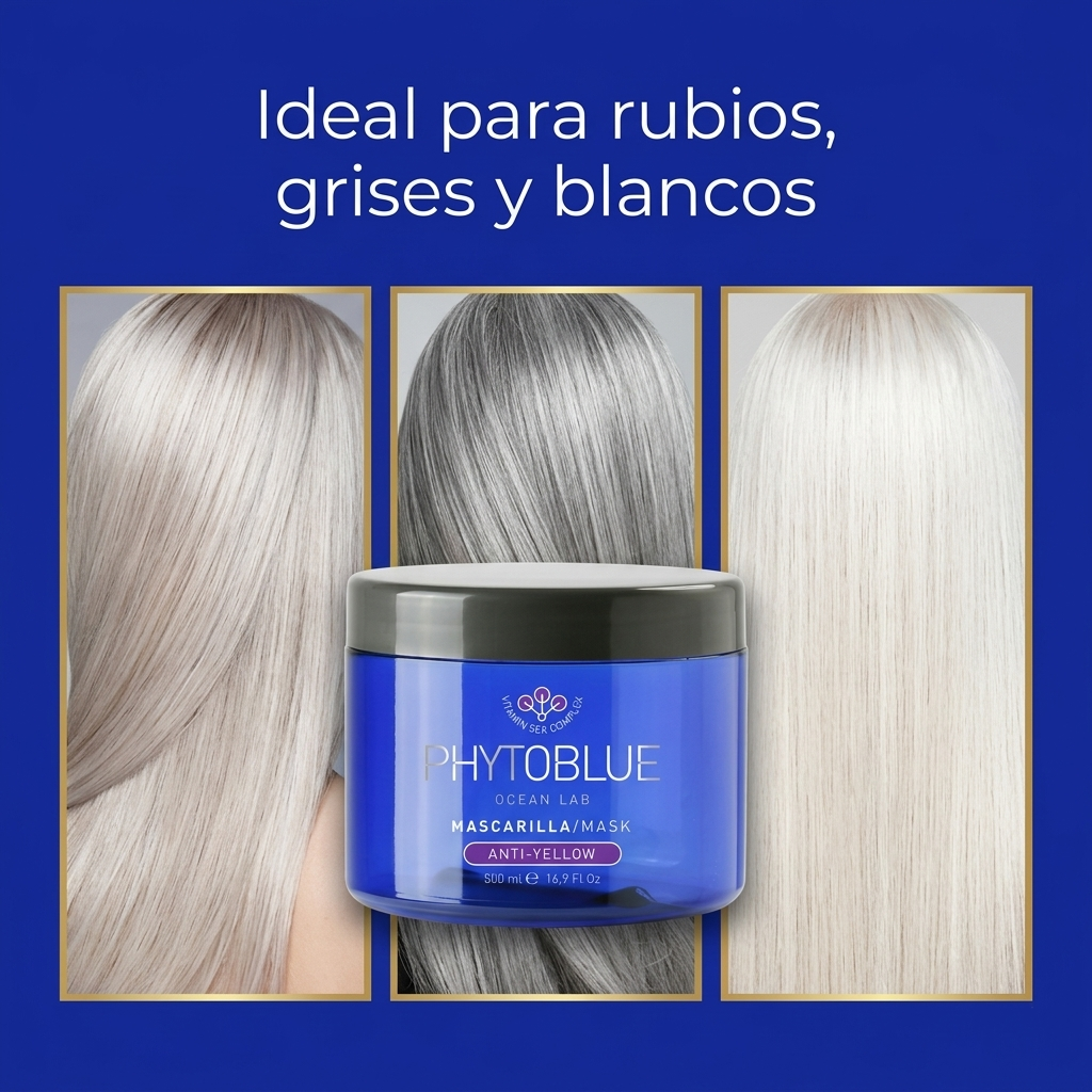 PHYTOBLUE Mascarilla Anti Amarillo Tamaño Profesional | Anti Yellow Hair Mask para Cabello Rubio, Decolorado y Platinado | Matizador Violeta con Hidratación y Nutrición Intensiva