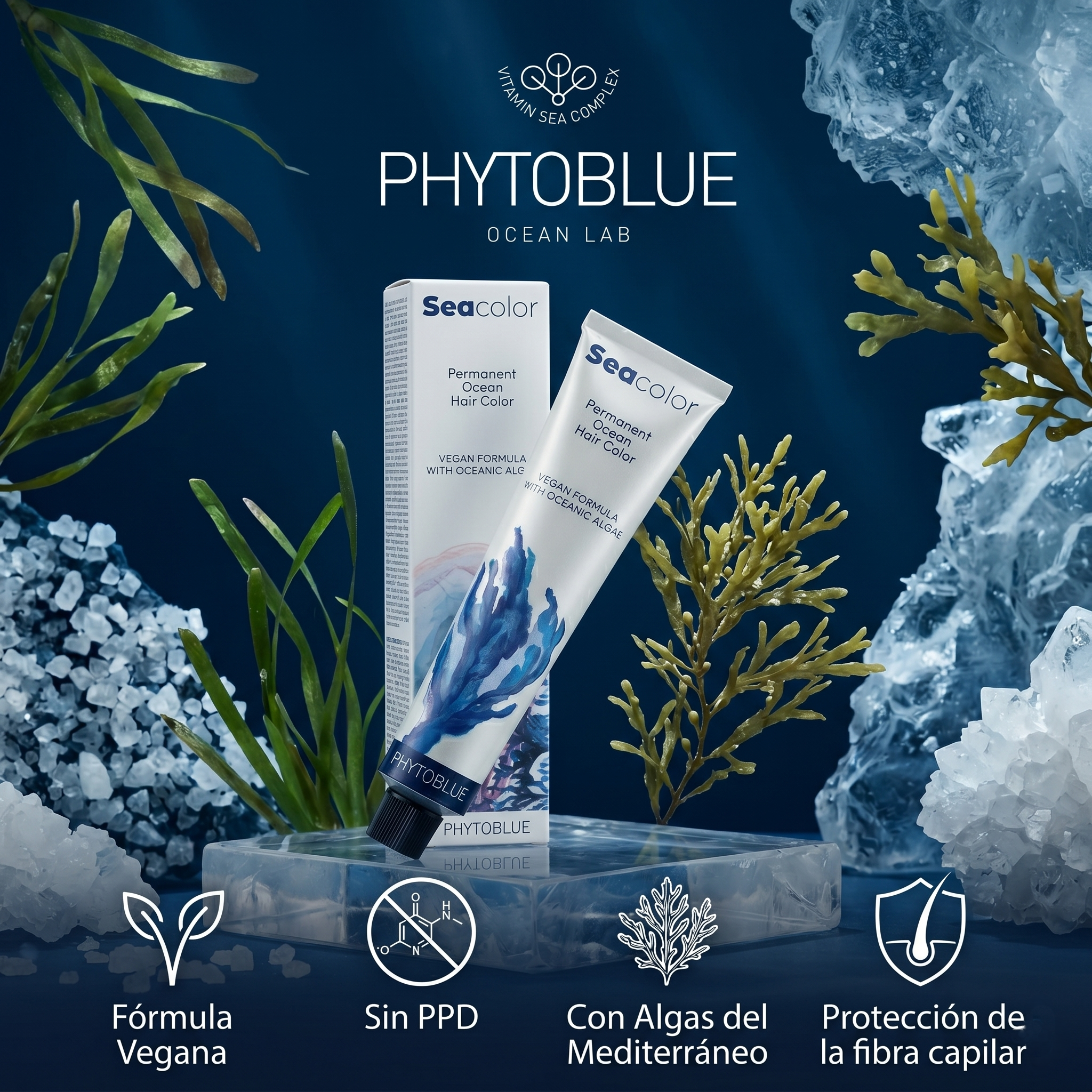 PHYTOBLUE Sea Color Tinte Permanente Profesional Para Cabello Vegano Sin PPD – Cobertura Total de Canas, Coloración Capilar de Larga Duración con Algas Mediterráneas, Brillo Intenso y Protección de Fibra Capilar