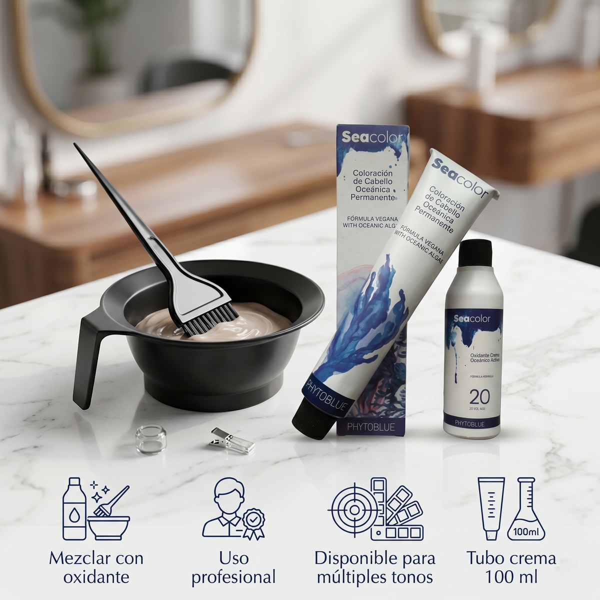 PHYTOBLUE Sea Color Tinte Permanente Profesional Para Cabello Vegano Sin PPD
