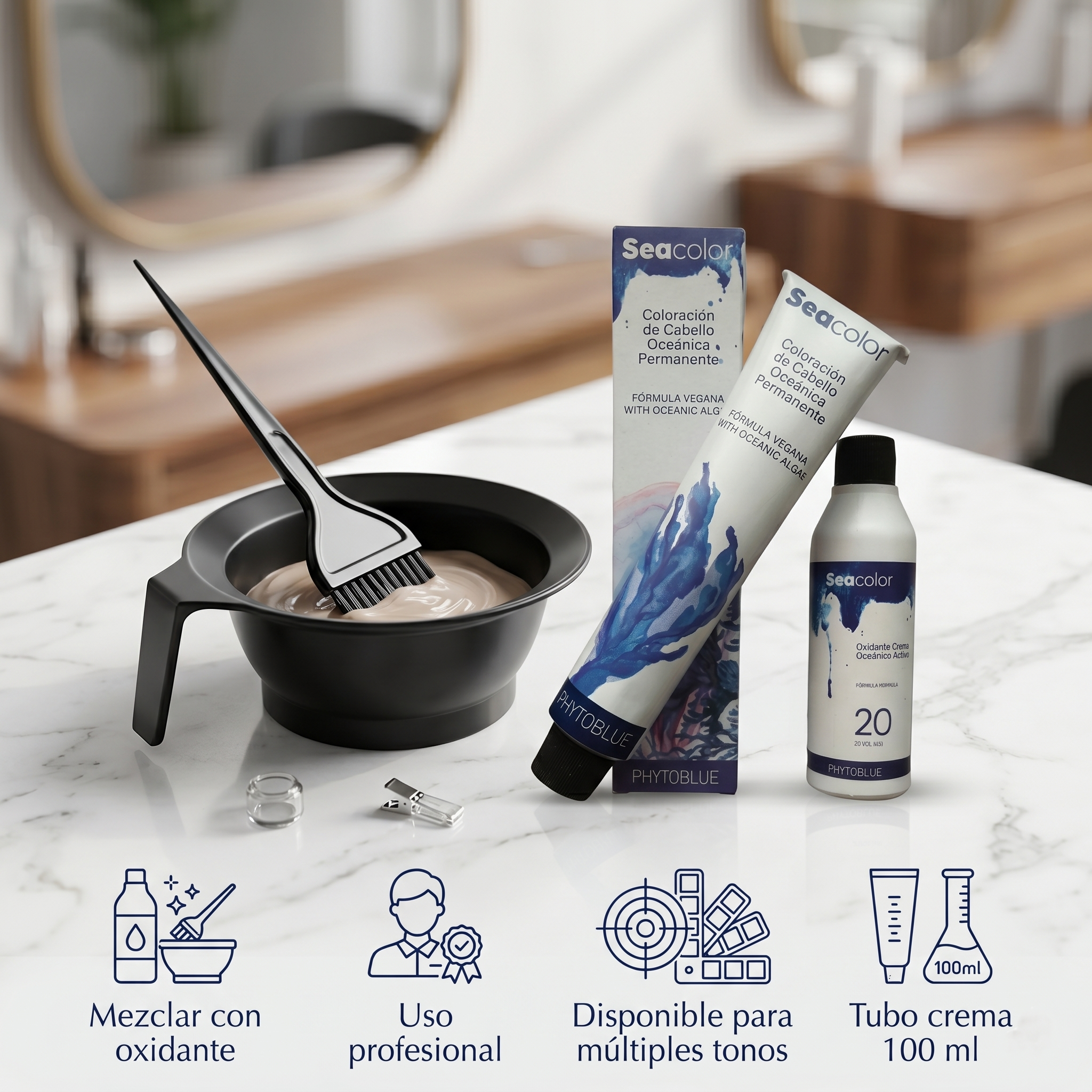 PHYTOBLUE Sea Color Tinte Permanente Profesional Para Cabello Vegano Sin PPD – Cobertura Total de Canas, Coloración Capilar de Larga Duración con Algas Mediterráneas, Brillo Intenso y Protección de Fibra Capilar
