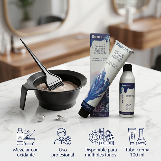 PHYTOBLUE Sea Color Tinte Permanente Profesional Para Cabello Vegano Sin PPD – Cobertura Total de Canas, Coloración Capilar de Larga Duración con Algas Mediterráneas, Brillo Intenso y Protección de Fibra Capilar