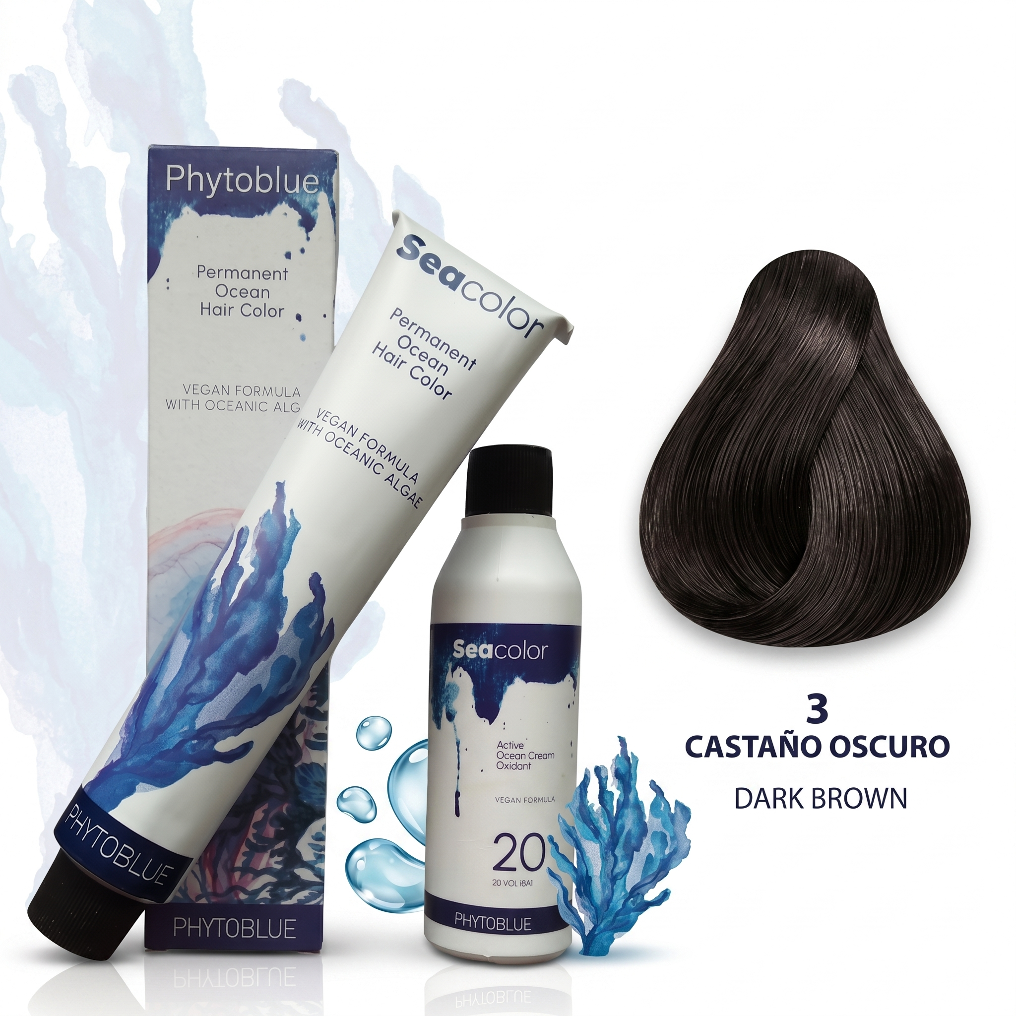 PHYTOBLUE Sea Color Tinte Permanente Profesional Para Cabello Vegano Sin PPD – Cobertura Total de Canas, Coloración Capilar de Larga Duración con Algas Mediterráneas, Brillo Intenso y Protección de Fibra Capilar