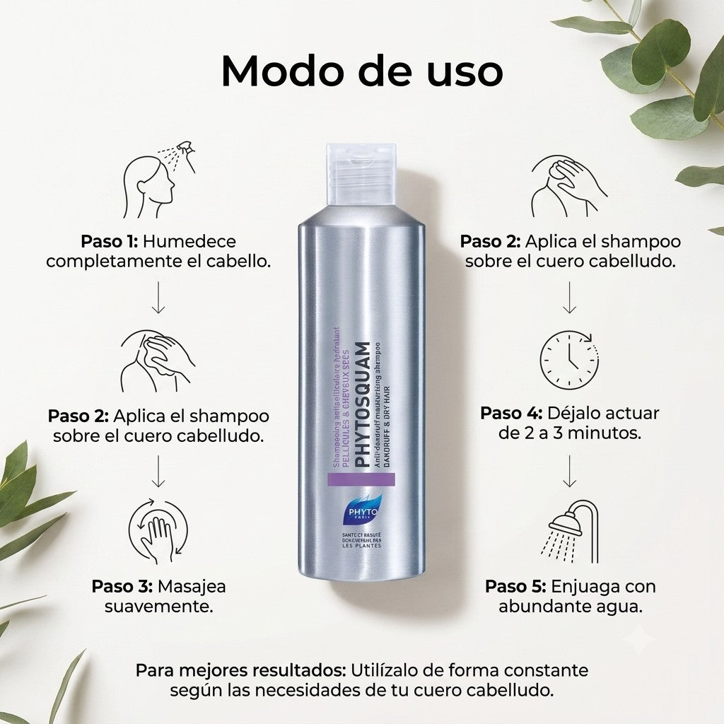 PHYTO PARIS Phytosquame Shampoo Anticaspa para Cabello Graso y Cuero Cabelludo Graso, Purificante y Equilibrante