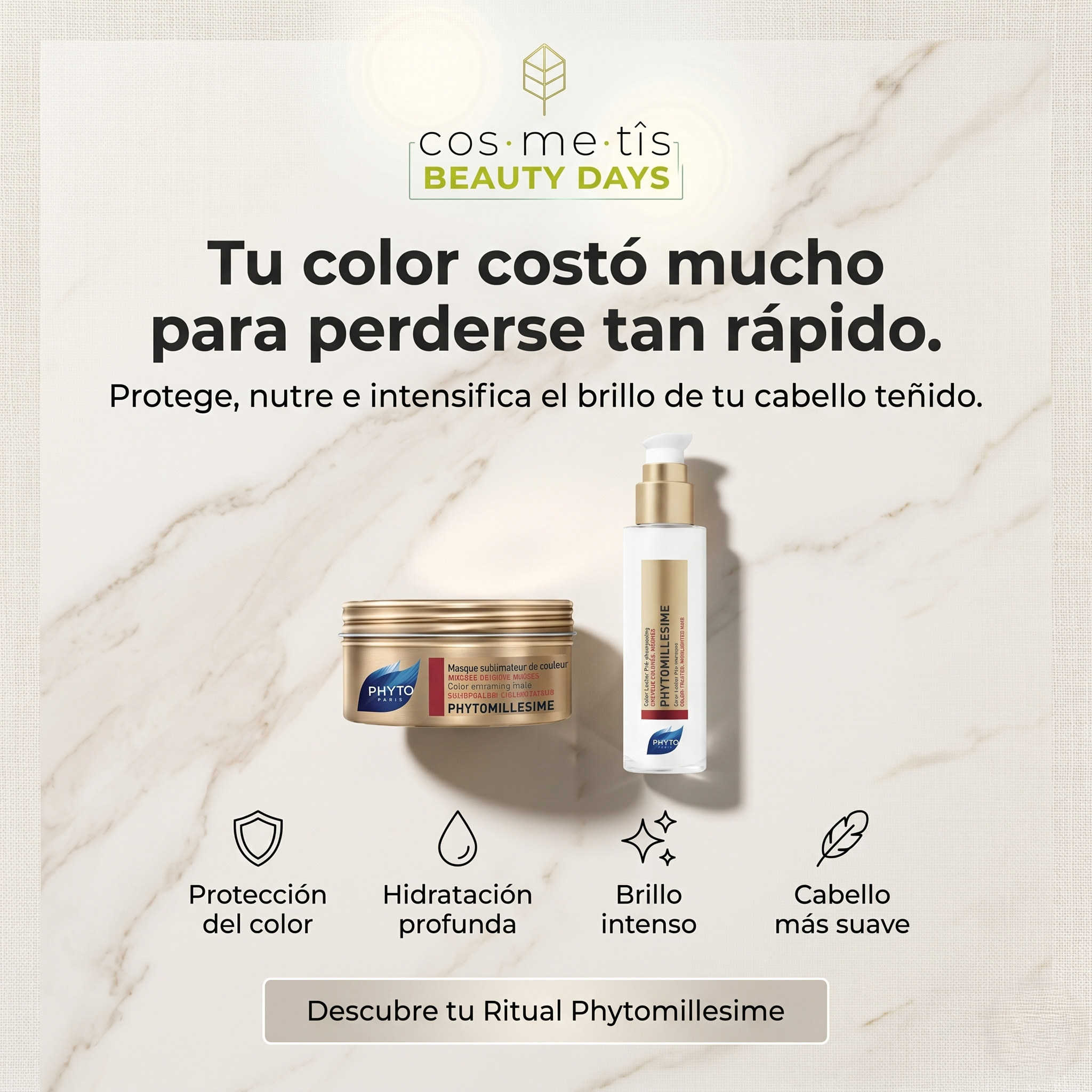 PHYTO PARIS Ritual Phytomillesime para Cabello Teñido | Pre-Shampoo y Mascarilla Profesional para Protección del Color, Hidratación Profunda, Nutrición y Brillo Duradero