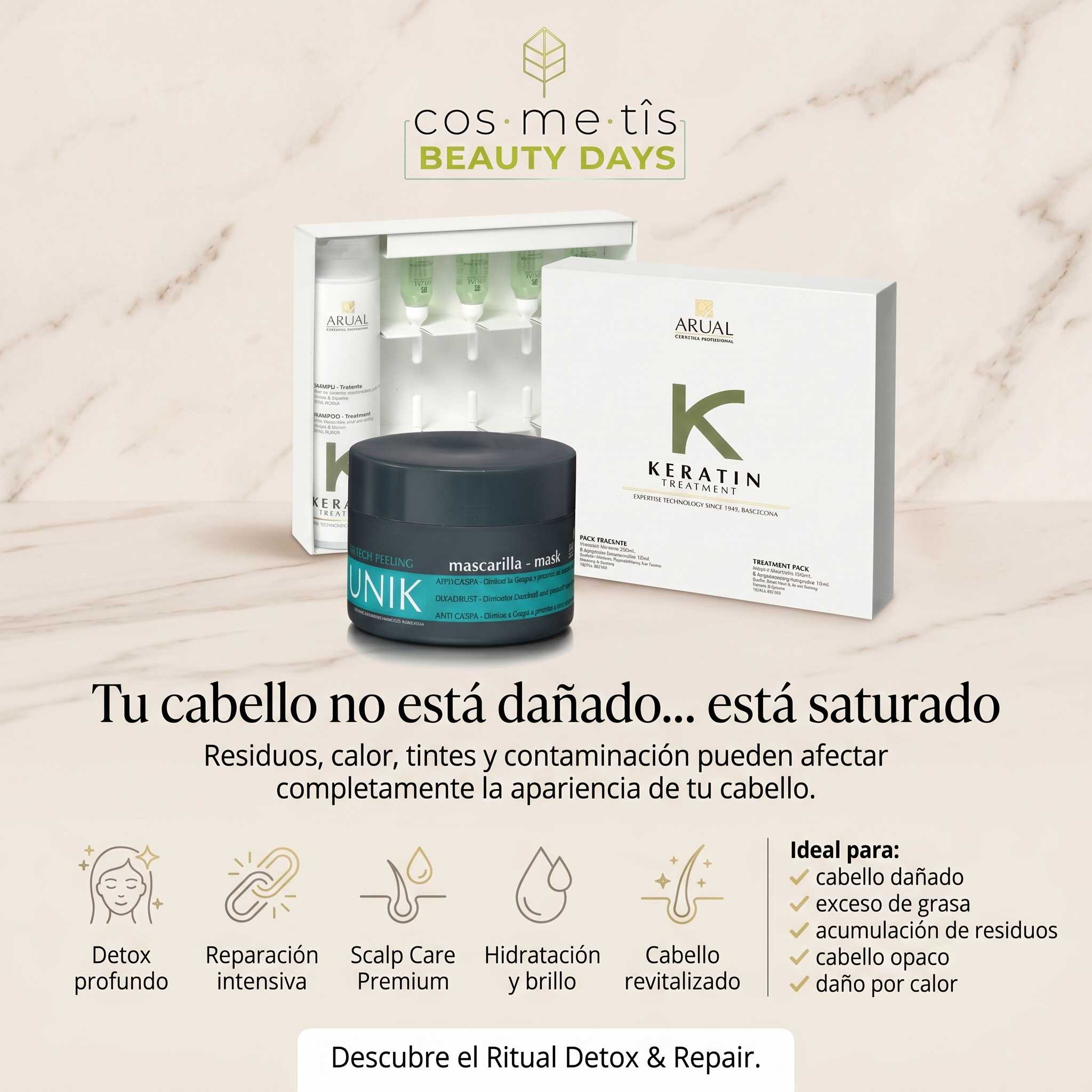 Ritual Detox & Repair Premium | Tratamiento Profesional para Cuero Cabelludo y Cabello Dañado con Hi-Tech Peeling, Shampoo Keratina y Ampolletas Regeneradoras para Reparar, Fortalecer e Hidratar