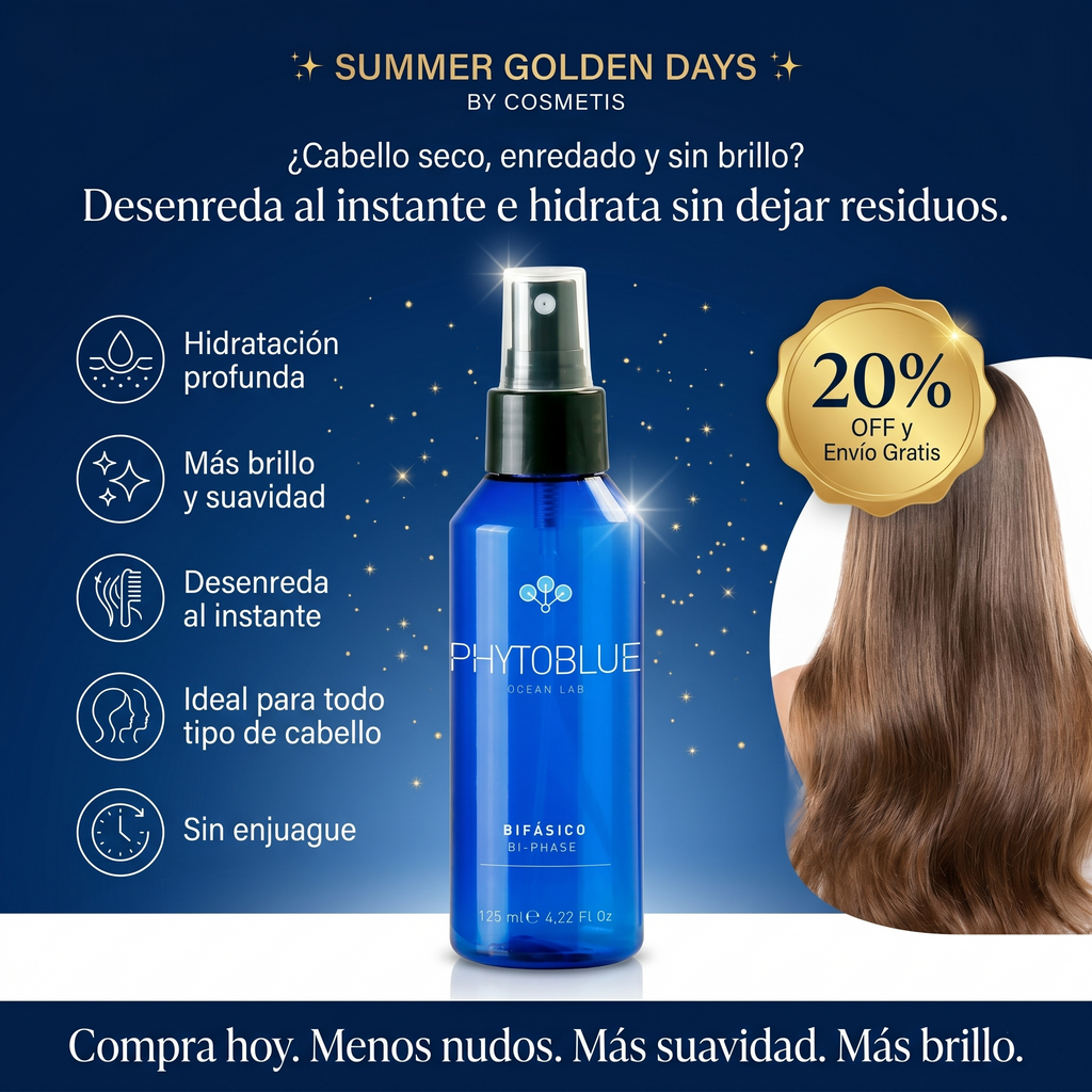 PHYTOBLUE Bi-Phase Acondicionador Bifásico Profesional Sin Enjuague Para Cabello Dañado y Seco Desenredante Instantáneo Hidratación Profunda Reparación Capilar y Control Antifrizz. Tratamiento Capilar.