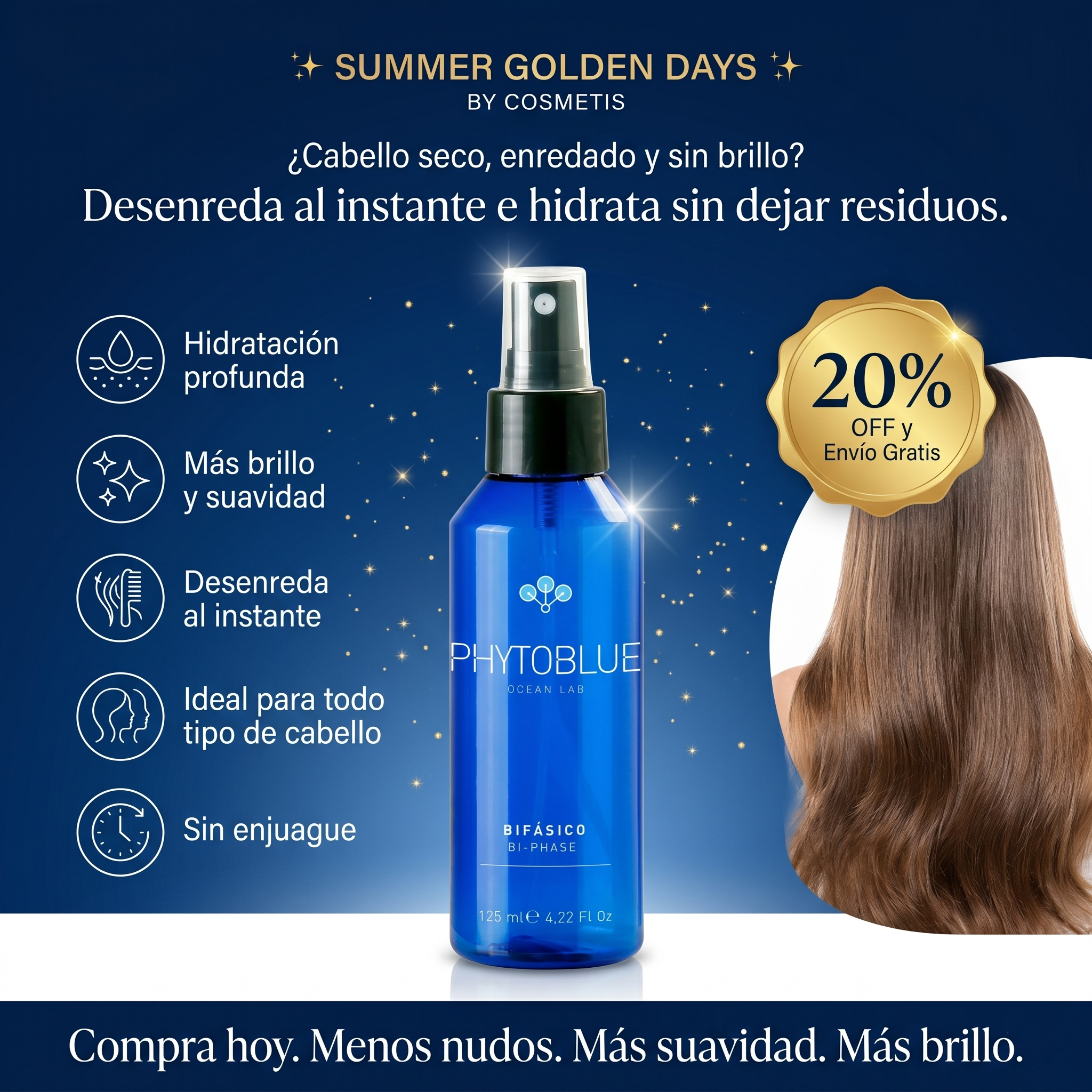 PHYTOBLUE Bi-Phase Acondicionador Bifásico Profesional Sin Enjuague Para Cabello Dañado y Seco Desenredante Instantáneo Hidratación Profunda Reparación Capilar y Control Antifrizz. Tratamiento Capilar.