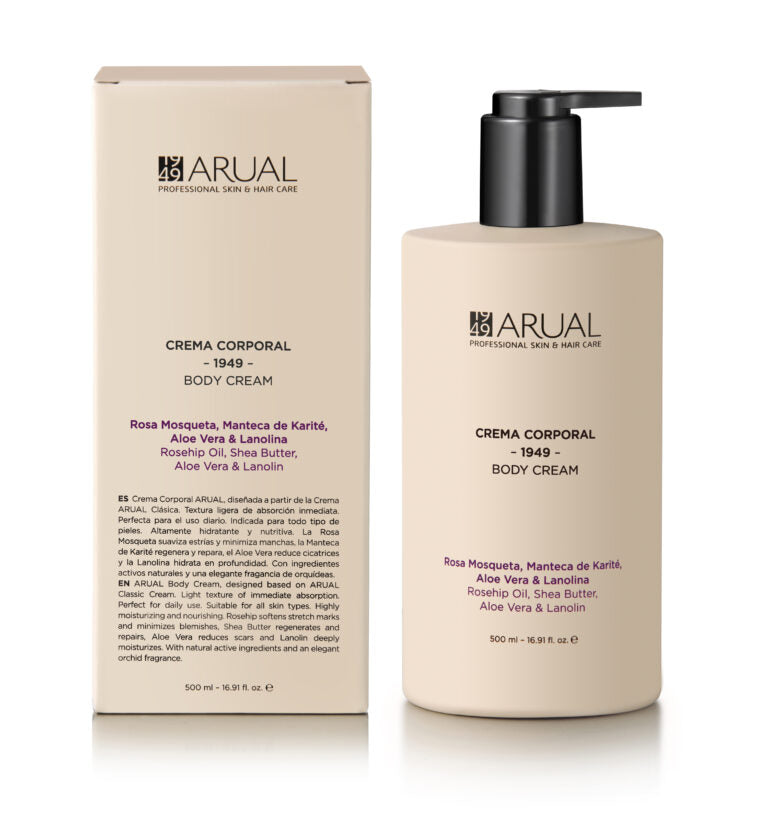 ARUAL Crema Corporal: Hidratación diaria de rápida absorción, deja la piel suave, elástica y con acabado no graso.