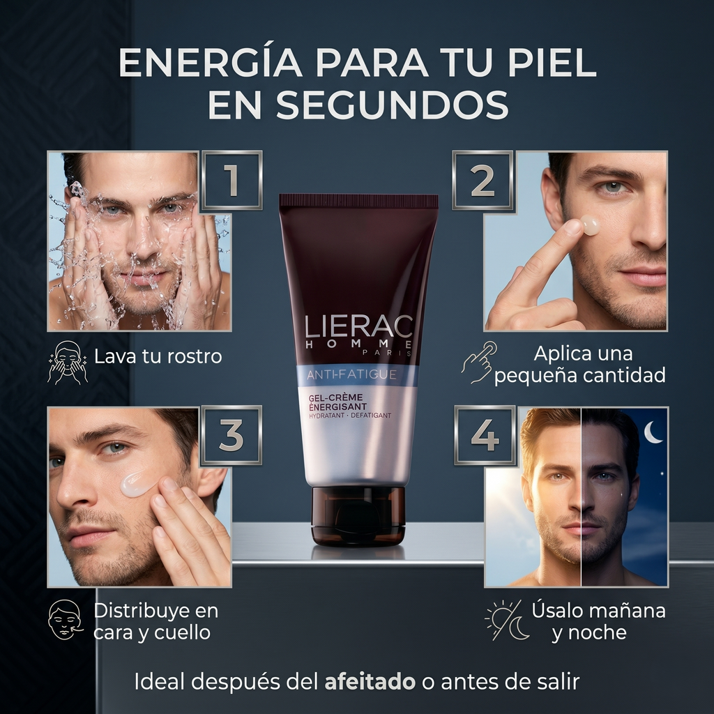 LIERAC Homme Gel Facial Antifatiga Hombre Hidratante Energizante 50 ml