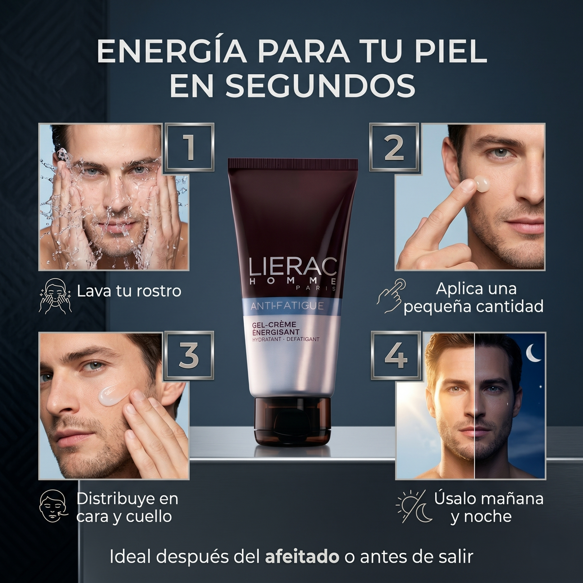 LIERAC Homme Gel Facial Antifatiga Hombre Hidratante Energizante 50 ml