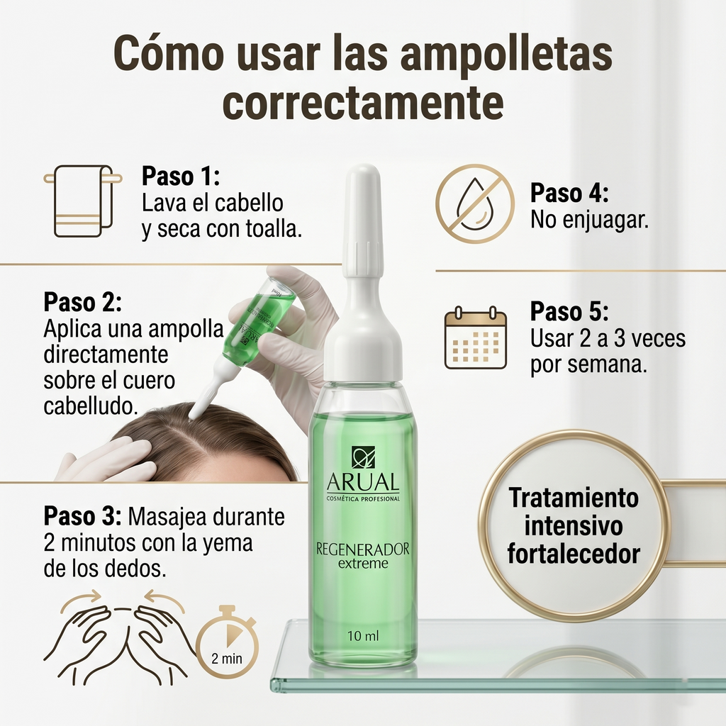 ARUAL Ampolletas Anticaída Regeneradoras Con Queratina Tratamiento Intensivo Fortalecedor Para Cabello Débil Quebradizo y Dañado 8 Ampolletas de 10ml