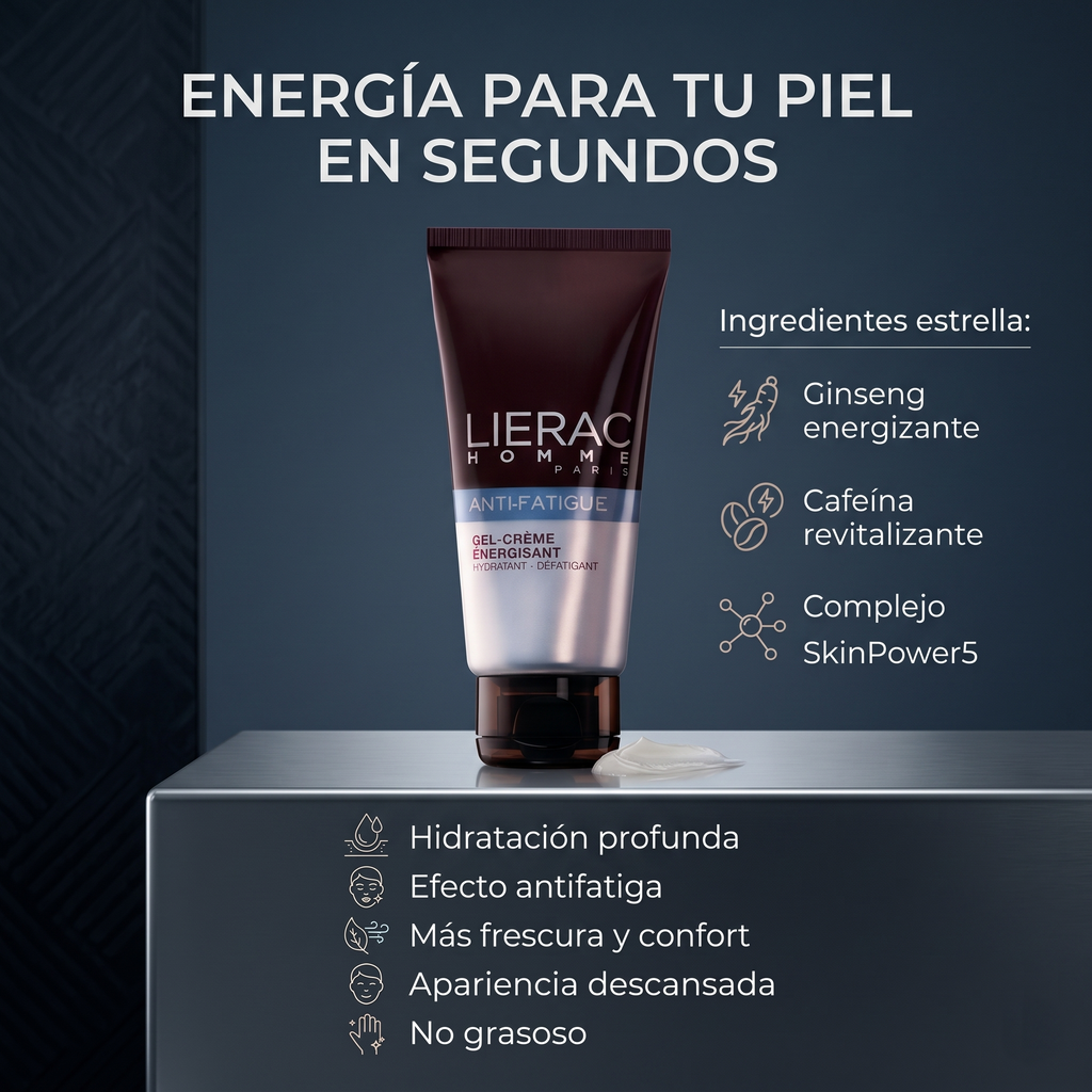 LIERAC Homme Gel Facial Antifatiga Hombre Hidratante Energizante 50 ml