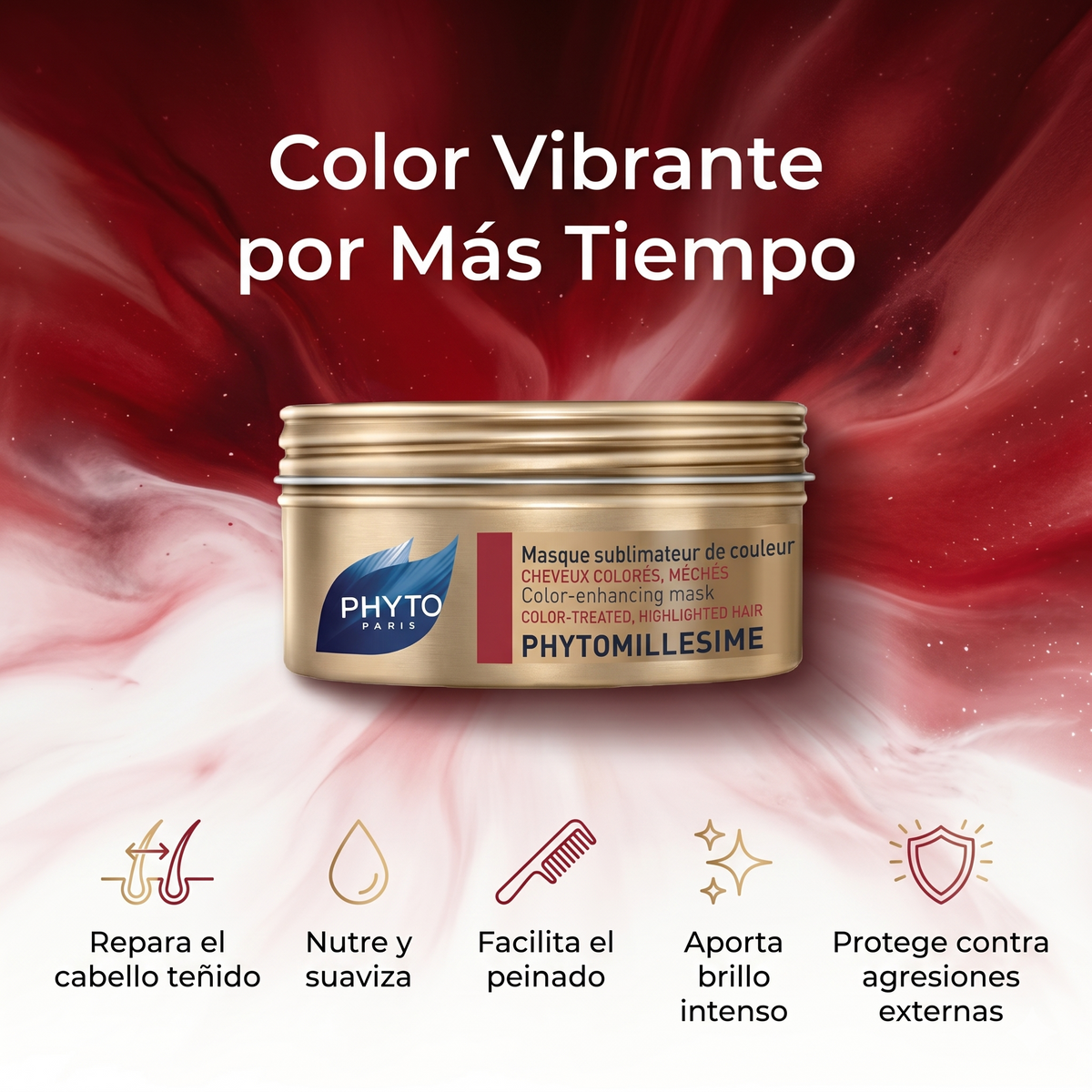 PHYTO Paris Phytomillesime Mascarilla Antioxidante para Cabello Teñido y con Mechas | Tratamiento Reparador e Hidratante que Nutre, Protege y Prolonga la Intensidad del Color
