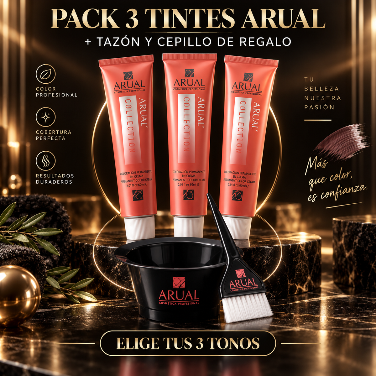 Pack 3 Tintes Arual + Tazón y Cepillo de Aplicación de Regalo