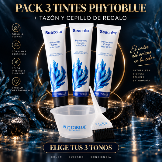 Pack 3 Tintes Phytoblue SeaColor + Tazón y Cepillo de Aplicación de Regalo