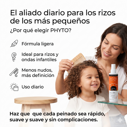 PHYTO PARIS Phytospecific Spray Desenredante Niños Cabello Rizado u Ondulado 250 ml – Anti Nudos, Suavizante, Sin Peso