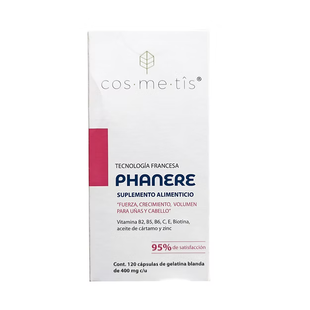 Phanere Suplemento Cabello-Uñas: Complejo vitamínico para fortalecer crecimiento, brillo y resistencia.