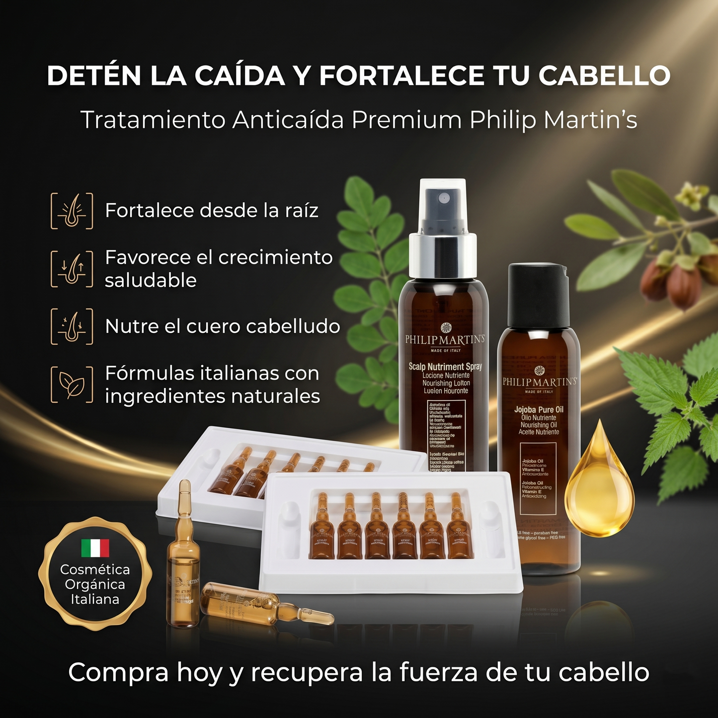 Philip Martin's Kit Anticaída Premium para Crecimiento Capilar | Tratamiento Completo Contra la Caída del Cabello con Ampollas Scalp Nutriment, Spray Anticaída y Aceite de Jojoba