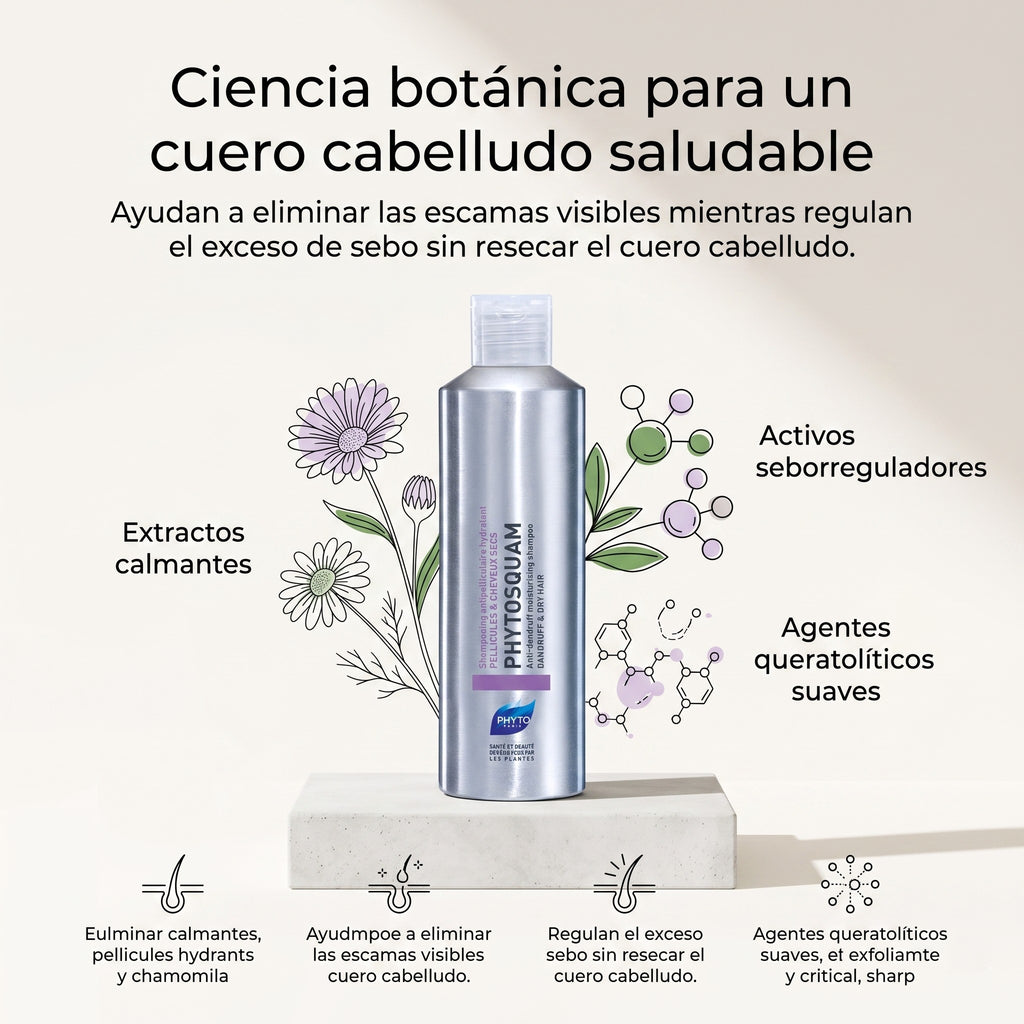 PHYTO PARIS Phytosquame Shampoo Anticaspa para Cabello Graso y Cuero Cabelludo Graso, Purificante y Equilibrante