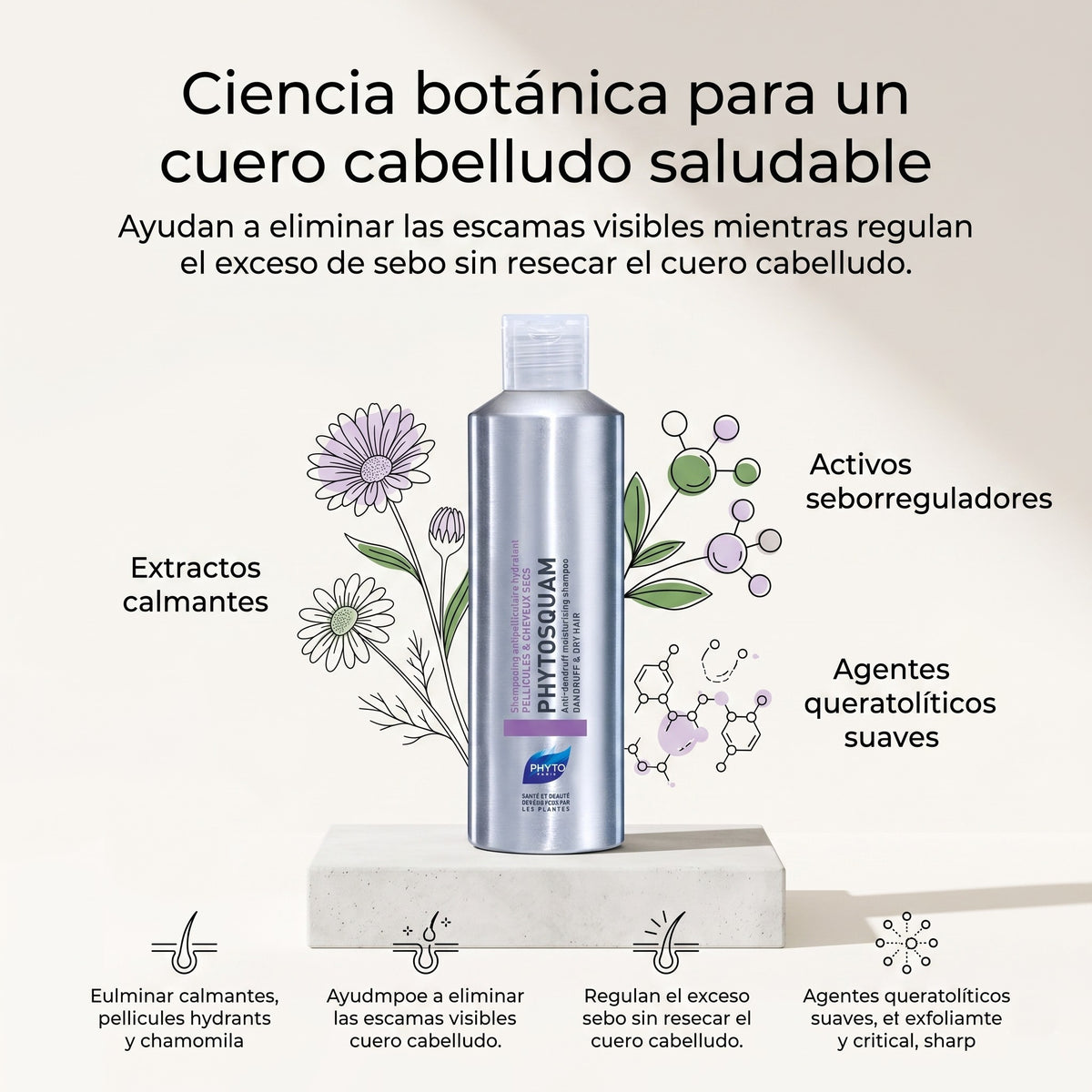 PHYTO PARIS Phytosquame Shampoo Anticaspa para Cabello Graso y Cuero Cabelludo Graso, Purificante y Equilibrante
