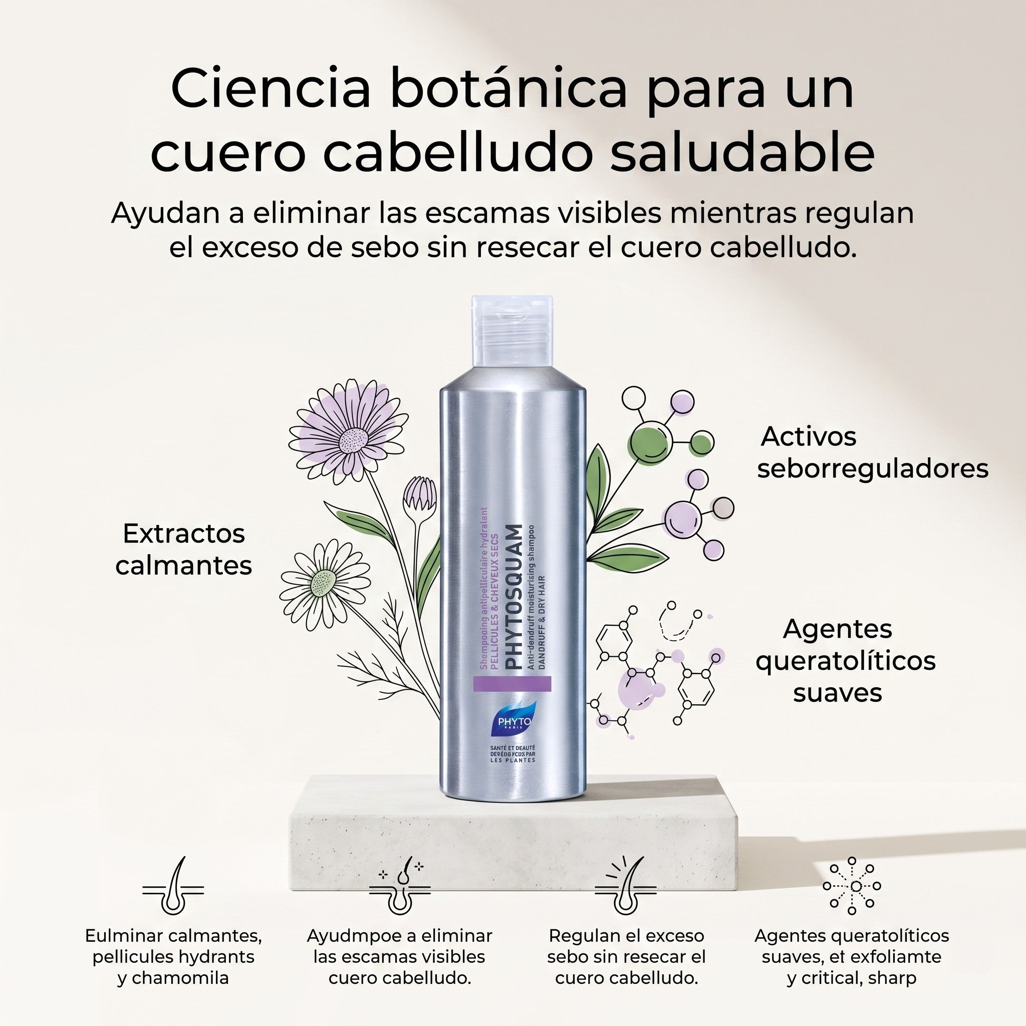 PHYTO PARIS Phytosquame Shampoo Anticaspa para Cabello Graso y Cuero Cabelludo Graso, Purificante y Equilibrante