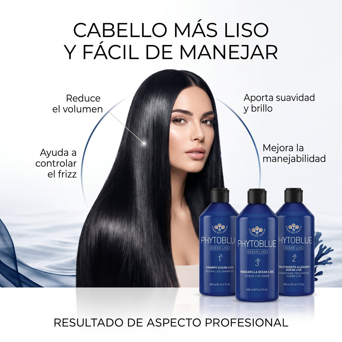 PHYTOBLUE Ocean Liss Kit Alisador de Cabello Profesional Tratamiento Antifrizz y Reducción de Volumen