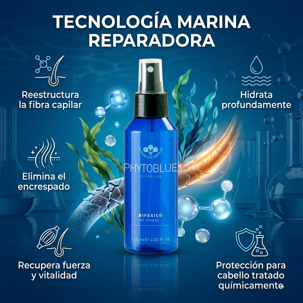 PHYTOBLUE Bi-Phase Acondicionador Bifásico Profesional Sin Enjuague Para Cabello Dañado y Seco Desenredante Instantáneo Hidratación Profunda Reparación Capilar y Control Antifrizz. Tratamiento Capilar.