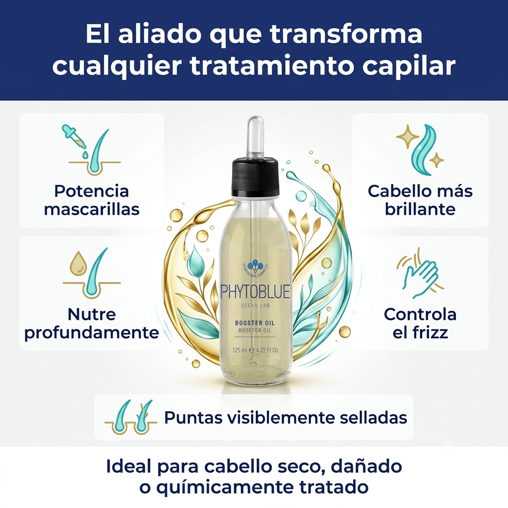 PHYTOBLUE Booster Oil Aceite para Cabello 125 ml | Nutrición Profunda, Reparación, Anti Frizz y Brillo para Cabello Seco y Dañado