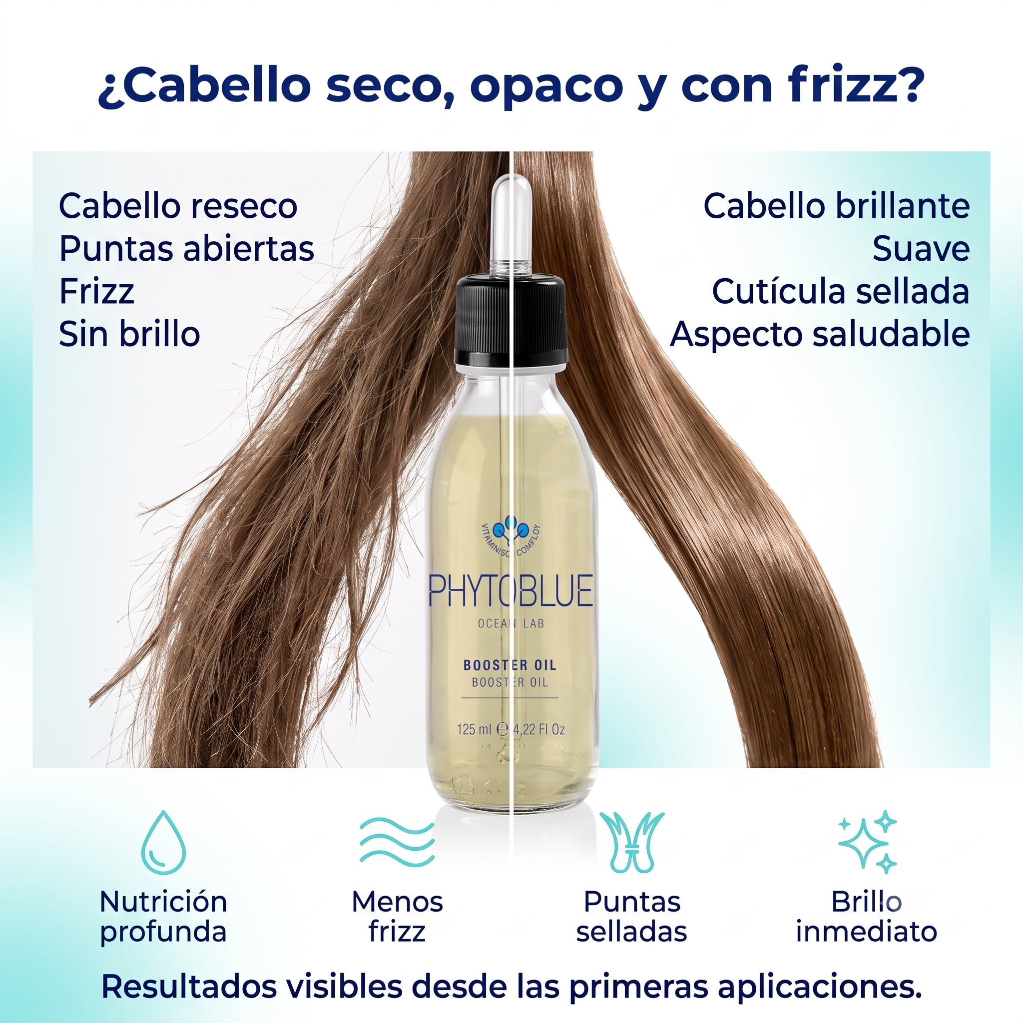 PHYTOBLUE Booster Oil Aceite para Cabello 125 ml | Nutrición Profunda, Reparación, Anti Frizz y Brillo para Cabello Seco y Dañado