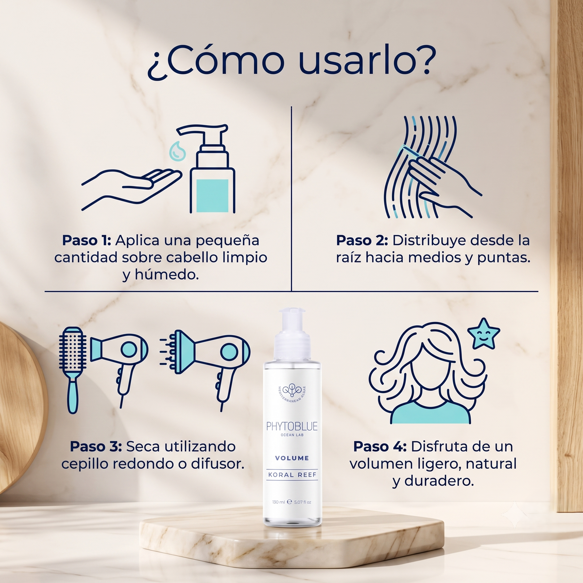 Crema para Peinar Voluminizadora PHYTOBLUE Koral Reef Volume 150 ml | Volumen para Cabello Fino