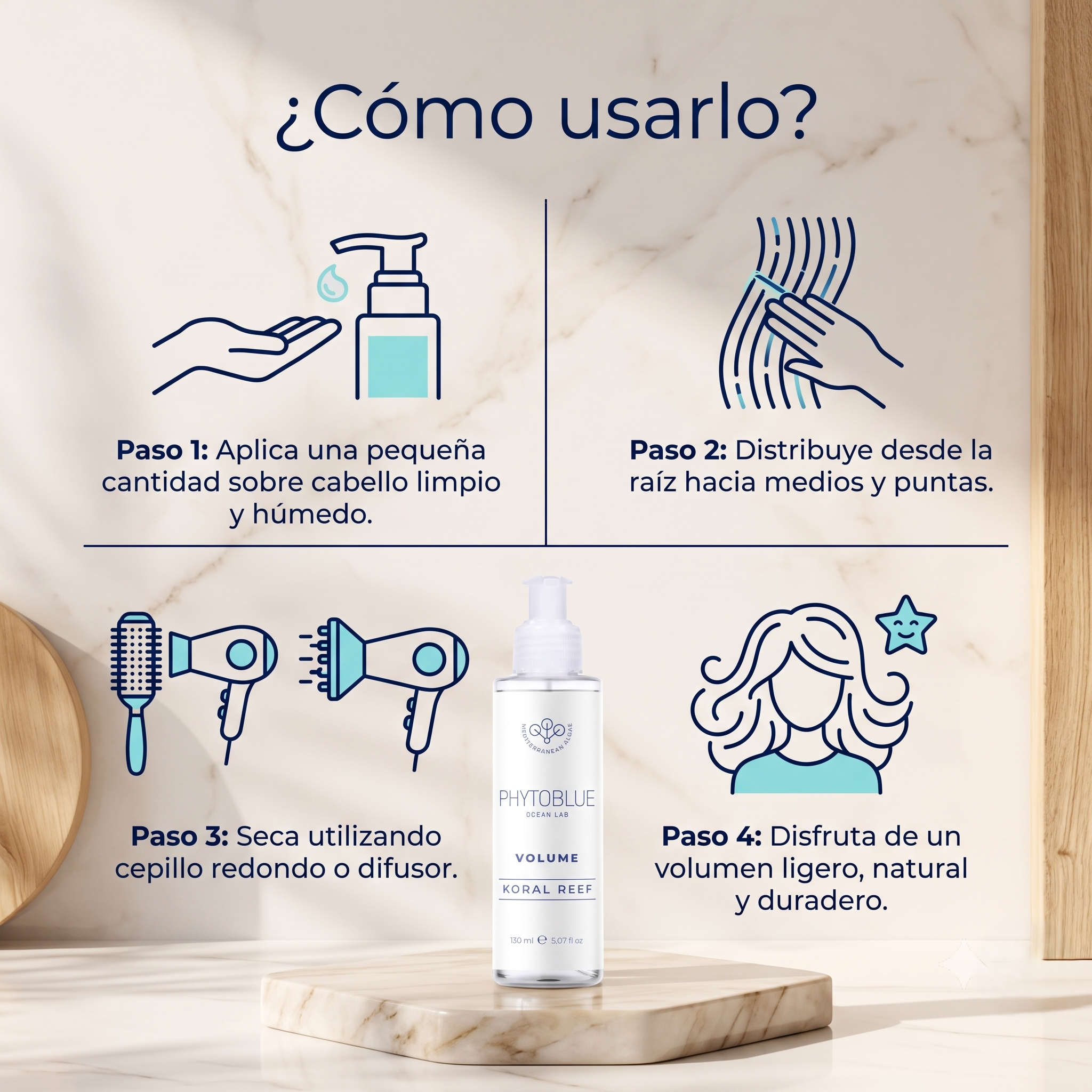 Crema para Peinar Voluminizadora PHYTOBLUE Koral Reef Volume 150 ml | Volumen para Cabello Fino
