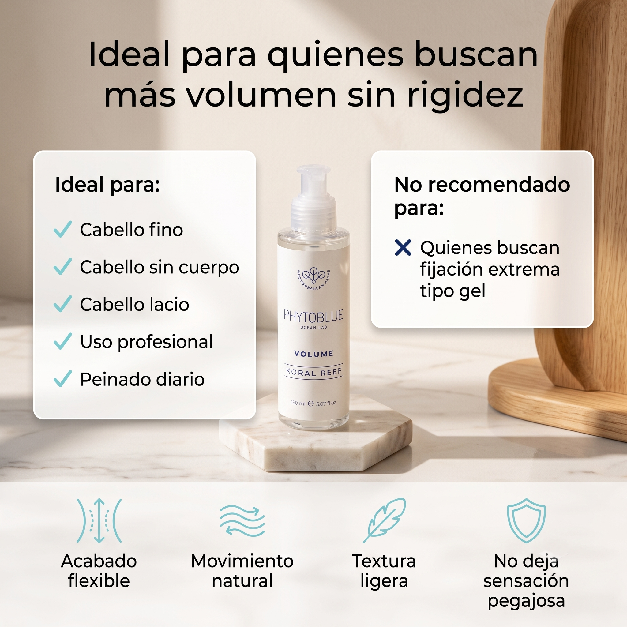 Crema para Peinar Voluminizadora PHYTOBLUE Koral Reef Volume 150 ml | Volumen para Cabello Fino