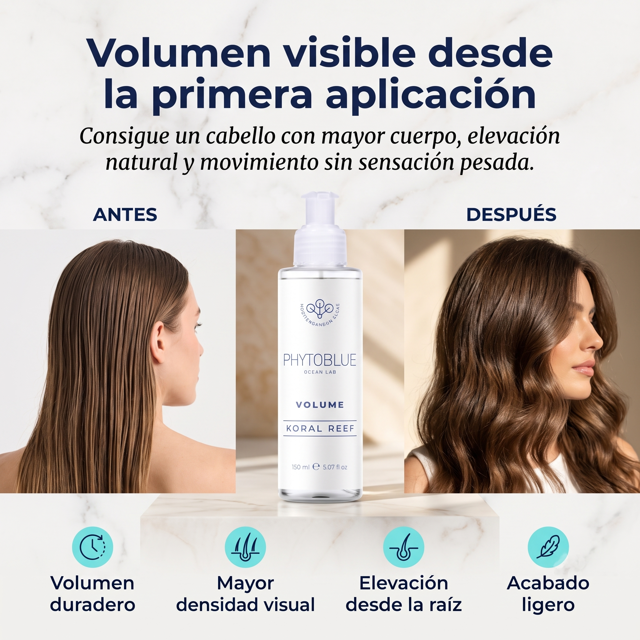 Crema para Peinar Voluminizadora PHYTOBLUE Koral Reef Volume 150 ml | Volumen para Cabello Fino