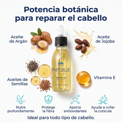 PHYTOBLUE Booster Oil Aceite para Cabello 125 ml | Nutrición Profunda, Reparación, Anti Frizz y Brillo para Cabello Seco y Dañado